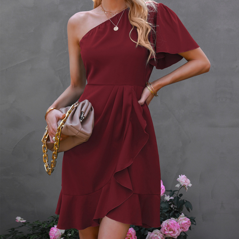 Elegant Ruffled One Shoulder Dress