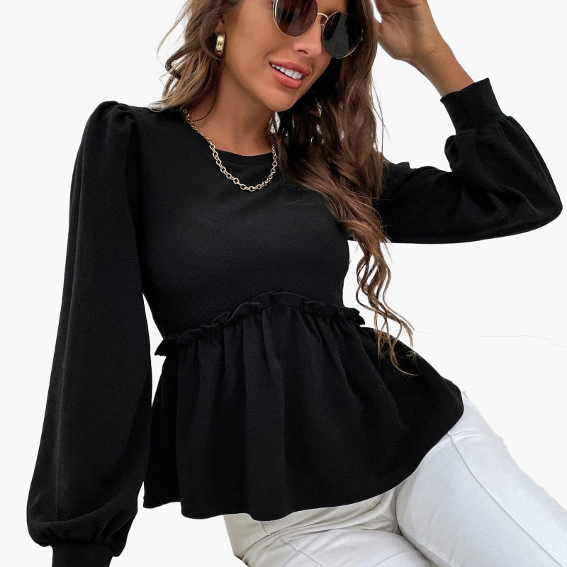 Puff Sleeves Ruffled Long-Sleeve Blouse