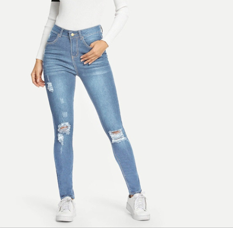 Slim Fit Ripped Skinny Jeans-Light Blue