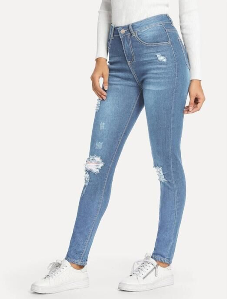 Slim Fit Ripped Skinny Jeans-Light Blue