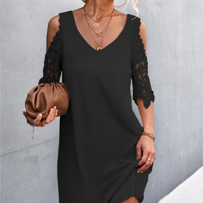 V-neck Lace Shoulder Summer Dress