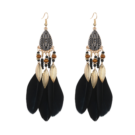 Black Feather Drop Earrings